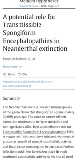APotentialRoleForTransmissibleSpongiformEncephalopathiesInNeanderthalExtinction