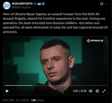 Hero of Ukraine Nazar Sapeta, an assault trooper from the 80th Air Assault Brigade, shared his frontline experience in the east. 07-07-2025 his unit has captured 30 HD