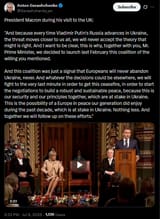 President Macron during his visit to the UK 08-07-2025 &#039;And because every time Vladimir Putin&#039;s Russia advances in Ukraine, the threat moves closer to us all&#039; HD