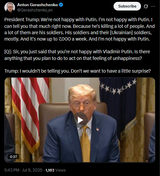 President Trump, We&#039;re not happy with Putin. I&#039;m not happy with Putin. I can tell you that much right now. 08-07-2025 And a lot of them are his soldiers. His soldiers HD
