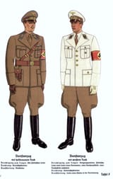 ORGANISATIONSBUCH_DER_NSDAP_1940_6._Auflage_Politische_Leiter_Uniformen_Tafel_07_Dienstanzug_mit_hellbraunem_oder_weissen_Rock_Bereitschaftsleier_Gemeinschaftsleiter_Nazi_Party_handbook_No_copyright_Brighter_dark_sc