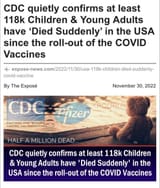 Safe &amp; Effective - 2022-11-30 CDC quietly confirms at least 118k Children &amp; Young Adults have &#039;Died Suddenly&#039; in the USA since the roll-out of the COVID-19 Vaccines