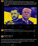 PhillipsPOBrien 08-07-2025 So Trump snatched 30 Patriot missiles away from Ukraine at the last minute--and is now agreeing to hand over 10