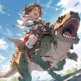anime girl riding a dinosaur