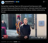 During their meeting, Pope Leo XIV proposed hosting peace talks between Ukraine and Russia at the Vatican. Zelensky stated that among the topics 09-07-2025 children abducted
