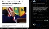 Trump is open to supporting a bipartisan Russia sanctions bill—but only if he gets full control over its enforcement, Politico reports. 10-07-2025