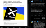 Ukraine will become the first country in Europe to launch Starlink mobile internet, Reuters reports. Messaging via WhatsApp and Signal 10-07-2025 Kyivstar