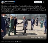Ukrainian media report that President Zelensky has arrived at the Ukraine Recovery Conference in Rome. Accompanying him is Ukraine’s First Lady, Olena Zelenska 10-07-2025 HD