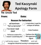 Ted Kaczynski Apology Form