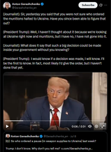 Journalist], Sir, yesterday you said that you were not sure who ordered the munitions halted to Ukraine 09-07-2025 [President Trump] HD