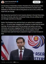 US Secretary of State Marco Rubio, President [Trump] has been pretty clear - he&#039;s disappointed and frustrated that there&#039;s not been more flexibility 10-07-2025 HD