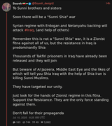 Screenshot 2025-07-10 at 23-56-53 Soureh 🇮🇷🇵🇸 (@Soureh_design2) To Sunni brothers and sisters Soon there will be a Sunni Shia war Syrian regime with Erdogan and Netanyahu backing will attack #Iraq (and help of others) Remember this is[...]