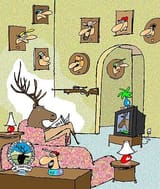 deer-sitting-in-house-surrounded-by-mounted-human-heads-jerry-king