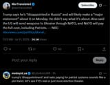 Trump says he’s &#039;disappointed in Russia&#039; and will likely make a &#039;major statement&#039; about it on Monday. He didn’t say what it’s about. 11-07-2025 NATO will pay, Patriots, NBC