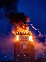 based Irish bon fire burning boats