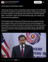 US Secretary of State Marco Rubio 10-07-2025 &#039;Obviously, the loss of life is something of great interest to the President [Trump]. It&#039;s important to note&#039; HD