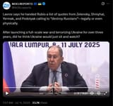 Lavrov says he handed Rubio a list of quotes from Zelensky, Shmyhal, Yermak, and Podolyak calling to &#039;destroy Russians&#039;—legally or even physically 11-07-2025