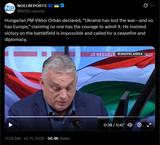 Hungarian PM Viktor Orbán declared, &#039;Ukraine has lost the war—and so has Europe,&#039; claiming no one has the courage to admit it. 11-07-2025