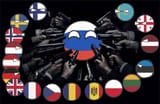 Russia surrounded by country balls