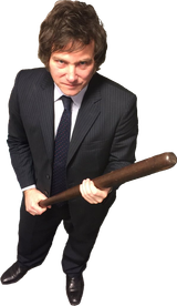 Javier Milei Argentinian President Libertarian standing with a baseball bat transparent cutout clipart PNG
