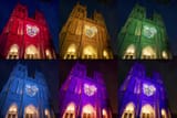 cathedral exterior-pride-lgbtqia-celbration lights