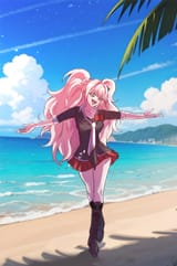 prim and proper young lady on the beach