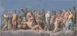 After Raffaello Sanzio (Urbino, Duchy of Urbino 1483-1520 Rome, State of the Church) The Assembly of the Gods - Gouache with opaque white and fine pen and ink on cardboard c.1810-min