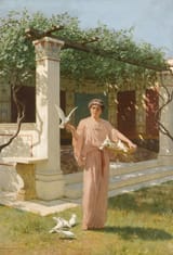 Stefan Bakałowicz (Warsaw 1857-1947 Rome) Feeding the doves - oil on canvas 1918