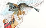 Romano Rizzato (Milan, Lombardy, Kingdom of Italy 1936-2025) The Farmer and the Eagle, Aesop&#039;s Fables - Tempera and watercolor on thin cardboard 1983-min
