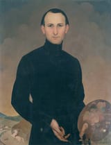 Vasa Pomorišac (Modoš, Torontál County, Kingdom of Hungary, Austro-Hungarian Monarchy 1893-1961 Belgrade, Federal People&#039;s Republic of Yugoslavia) Self-Portrait with a Palette - Oil on hardboard 1932-min