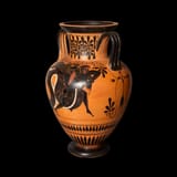 Attributed to the Painter of Priam (Attic 6th c. BC) Hercules strangling Triton. A hoplite, an archer, and two peltasts - pottery c.520 BC b