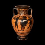 Attributed to the Painter of Priam (Attic 6th c. BC) Hercules strangling Triton. A hoplite, an archer, and two peltasts - pottery c.520 BC e