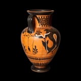 Attributed to the Painter of Priam (Attic 6th c. BC) Hercules strangling Triton. A hoplite, an archer, and two peltasts - pottery c.520 BC h