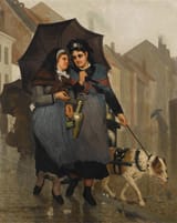 Adriaan Jan Madiol (Groningen, Province of Groningen, Kingdom of the Netherlands 1845-1927 Sint-Lambrechts-Woluwe, Brabant, Kingdom of Belgium) Les laitières de Bruxelles (The Dairywomen of Brussels) - Oil on panel 1876