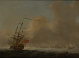 Francis Swaine (1725-1782 Chelsea, Middlesex, England, Kingdom of Great Britain) Men-O-War off Sheerness - Oil on canvas-min