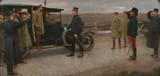 Herbert Arnould Olivier (Battle, East Sussex, England, U.K. 1861-1952 Hayling Island, Hampshire, England, U.K.) Where Belgium greeted Britain, 4 December 1914 - Oil on canvas 1915-min