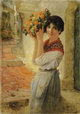 Frederick Arthur Bridgman (Tuskegee, Alabama, U.S.A. 1847-1928 Rouen, Seine-Inférieure, French Republic) Young Niçoise with a basket - Oil on canvas 1917