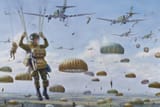 Steve Noon (Orpington, Kent 1964-) US paratroopers from the 508th PIR jumping from C-47 Skytrains to Drop Zone T in Groesbeek Heights, in the opening hours of Operation Market Garden - 2014 [German victory, 17 Sept. 1944]