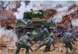 Steve Noon (Orpington, Kent 1964-) Attack of the 1-162d Infantry, supported by two M4A1 tanks from the 603d Medium Tank Company, on the West Caves complex in Biak - 2021 [Indonesia, 20 June 1944]