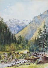 Arthur Herbert Hussey (British, 1863-1923) Tents in a valley by a stream, Kashmir - Watercolour with traces of pencil 1897