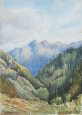 Arthur Herbert Hussey (British, 1863-1923) Mountain pines in a valley, Kashmir - Watercolour with traces of pencil 1897