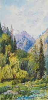 Arthur Herbert Hussey (British, 1863-1923) Trees by valley stream, Kashmir - Watercolour with traces of pencil 1897