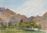 Arthur Herbert Hussey (British, 1863-1923) Tents among scattered trees at the foot of the mountains, Kashmir - Watercolour with traces of pencil