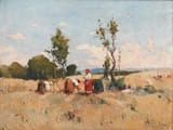 Teodor Harșia (Magyarfülpös, Kolozs County, Kingdom of Hungary, A.H.M. 1914-1987 Cluj Napoca, Cluj County, Socialist Republic of Romania) Harvesting Hay - Oil on canvas