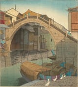 Elizabeth Keith (Aberdeenshire, Scotland, U.K. 1887-1956 London, England, U.K.) Camel Back Bridge, Soochow - Color woodblock print c.1925-min