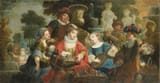 Jacques Vigoureux, sieur Duplessis (c.1680-1732 Paris, Kingdom of France) Concert in a park - Oil on canvas 1728