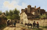 Giuseppe Canella (Verona, Veronese, Republic of Venice 1788-1847 Florence, Grand Duchy of Tuscany) Village street in the suburbs of Paris - Oil on paper 1830