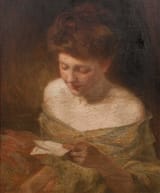 Julian Alden Weir (West Point, New York, U.S.A. 1852-1919 New York City, U.S.A.) Woman Reading a Letter - Oil on Canvas-min