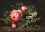 Johan Laurentz Jensen (Gentofte, Copenhagens Amt, Kingdom of Denmark, Denmark-Norway 1800-1856 Copenhagen, Kingdom of Denmark) A bouquet of pink roses - Oil on panel 1842-min