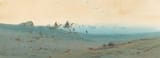 Augustus Osborne Lamplough (Manchester, Lancashire, England, U.K. 1877-1930 Bromborough, Cheshire, England, U.K.) Camel riders crossing the desert - Watercolour heightened with bodycolour
